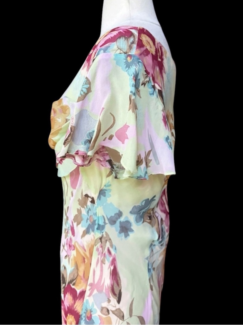 Y2K Newport News 100% Rayon Floral Draped Scoop Cowl Neck Bias-Cut Dress - Picture 3 of 6